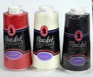 Maxi Lock Serger Thread Poppy Red - Eggshell - Black 3000 Yd Lot of 3 New - Picture 1 of 5