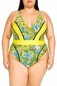 Neu Modcloth Damen Plus 4x Badeanzug Einteiler Badeanzug Floral Gelb Neu mit Etikett - Bild 1 von 7