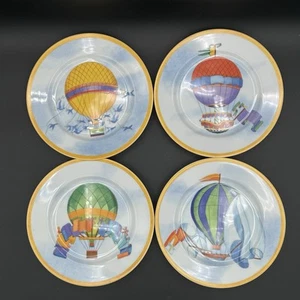 Set Of Four Williams Sonoma Montgolfiere  Porcelain Salad Plates Hot Air Balloon - Picture 1 of 8