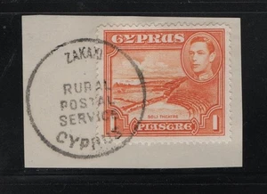 CYPRUS 1930s ZAKAKI RURAL POSTAL SERVICE POSTMARK ON KGVI STAMP ON PIECE - Picture 1 of 1