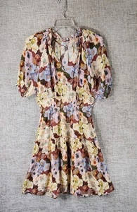 Rails Fiorella Painted Floral Dress Lined Ruffle Puff Sleeve Smocked Womens XXS - Picture 1 of 14