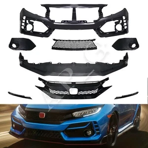 Type R Style Front Bumper Cover Kit w/ Grille & Lip Fit For Honda Civic 2016-21 - Picture 1 of 7