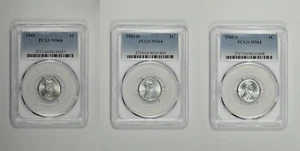 1943 P D S 1c Lincoln Steel Wheat Cent PCGS MS 64 Three Coin Lot - Picture 1 of 5