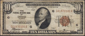 Fr.1860-G 1929 Chicago $10 Federal Reserve Bank Note Fine - Picture 1 of 2
