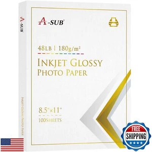 A-SUB Inkjet Glossy Fotopapier 8,5 x 11 Zoll 48 Pfund 180 g/m² Professional Glossy - Bild 1 von 5