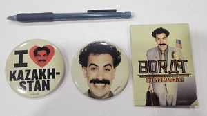 BORAT PIN SET PROMOTIONAL Movie Buttons Sasha Baron Cohen Set Of Three Pins Lot - Picture 1 of 1