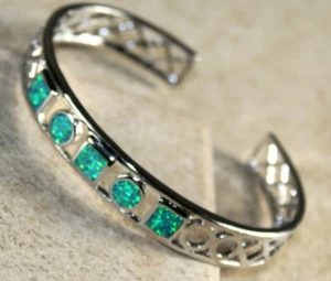 Silver Elegant Green Fire Opal Multi Stones Bracelet Cuff - Picture 1 of 3
