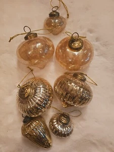 7 Herrajes de Restauración Oro Crackle Vidrio Mercurio Estilo Bola Adornos - Imagen 1 de 24