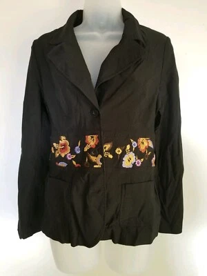 Bisou Bisou Women Blazer Jacket Top Size 10 Black W/Floral applique Coat - s - Image 1 of 4