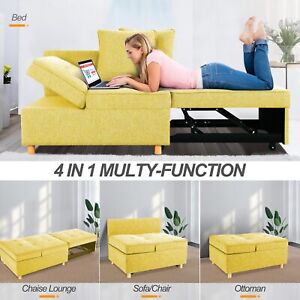 4-in-1 Convertible Sofa Bed Chair 3Seat Linen Fabric loveseat Sofa with 2 Pillow