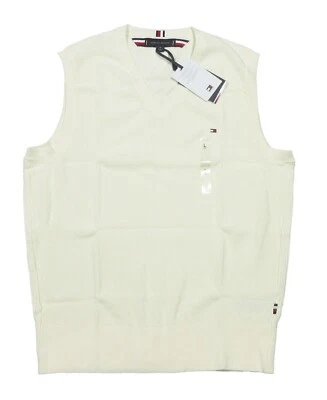 Chaleco Tommy Hilfiger para hombre de algodón acanalado marfil con cuello en V Foto 1 de 4