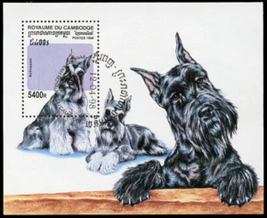 SCHNAUZER Standard Mini Dog Postage Stamp Souvenir Mini Sheet Cambodia 1998 used - Foto 1 di 1