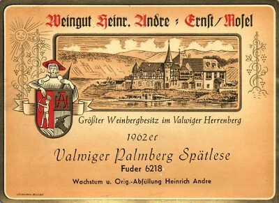 Rare 1962er 1960s Architecture Valwiger Palmberg German Wine Label - Image 1 of 3