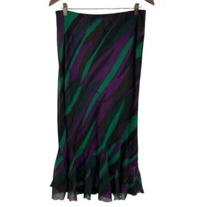Cato Damen Medium Midi Rock Chiffon Slip Style Rüschensaum Flirty Lila Grün - Bild 1 von 5