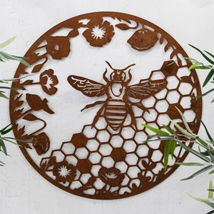 Targa rustica metallo ape nido d'ape fiori arte parete giardino scultura decorazione 60 cm - Foto 1 di 4