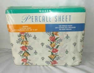 Vintage Queen Fitted Sheet Wallpaper Floral Multi Mervyn's NIP Cotton/Poly Blend - Picture 1 of 11