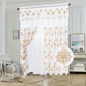 2 Panels 2 Layers Voile Sheer Rod Pocket Window Curtain Panel and Valance 281061 - Picture 1 of 6