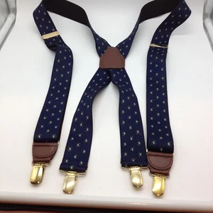 CAS Germany bretelle blu navy con design multicolore a levetta in pelle ottone - Foto 1 di 6