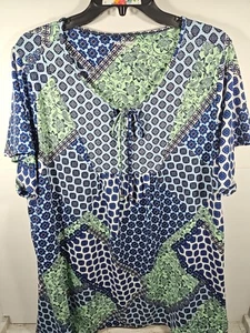 Kim Rogers Curvy Womens Blouse 1X Blue Green Floral Soft Stretchy Top Shirt - Picture 1 of 8