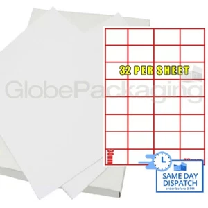10 SHEETS OF PRINTER LASER LABELS - 32 PER PAGE SHEET - Picture 1 of 5