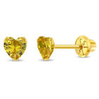 14k Yellow Gold Girl's 5mm Simulated Birthstone CZ Heart Screw Back Earrings
