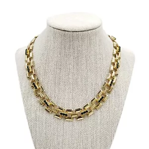 Vintage flache Kette Einland goldfarbene Halskette Strass grün unsigniert - Bild 1 von 17