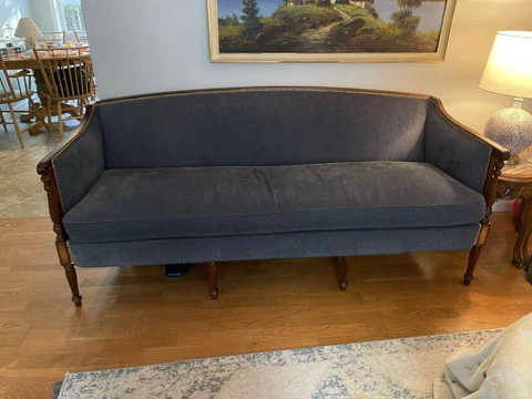 English Sheraton Style Vintage Sofa With Mahogany Frame. Conover Chair Co, NC Cover