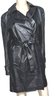 Donna Karan Signature Embossed Leather Dark Brown Double Breasted Belted Coat 2 - Image 1 of 4