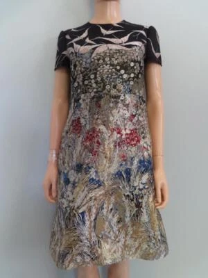 Valentino Black/Multicolor Floral & Bird Jacquard A-Line Dress US 6 - Image 1 of 4