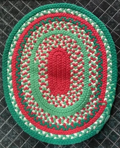 Vintage handgeflochten Urlaub rot & grün bunt Baumwolle oval Vorleger 25" x 32" - Bild 1 von 6