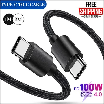 USB C To USB C Fast Charger PD 100W Dual Type C Charging Data Sync USB Cable UK - Image 1 of 4
