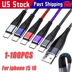 Braided USB C Type C Fast Charging Data Cable Cord for iPhone 16 Pro Max 15 lot - Picture 1 of 17