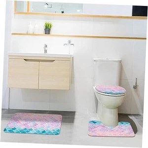 3 Pieces Mermaid Bathroom Rug Set, Ultra Soft and Absorbent 24"L x 16"W Scale - Picture 1 of 8