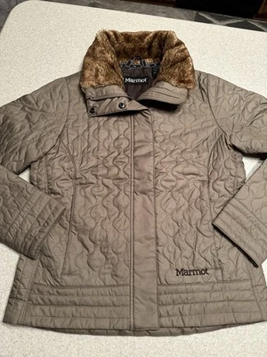 MARMOT St. Moritz Quilted Jacket Women's Medium Faux Fur Collar Full Zip Brown - Image 1 of 4