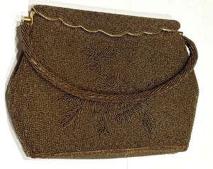 Antiguo bolso de noche de colección SARAH Moda PANAMÁ dorado floral con cuentas cierre magnético - Imagen 1 de 13