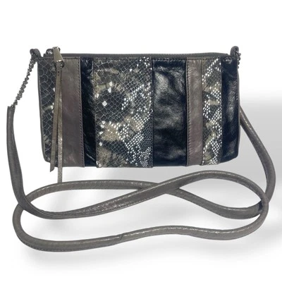 Vintage Hobo WOC Crossbody Shoulder Bag Wallet Gray Snake Print  Leather 9x5 in - Image 1 of 4