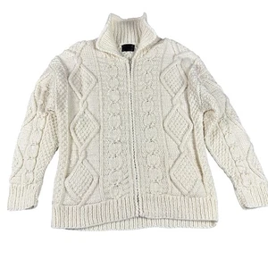 Native Knit Jacket Women’s Full Zip Sweater Cable Chunky Handmade Ecuador Wool - Picture 1 of 8