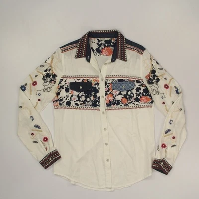 Desigual Women's Embroidered Mixed Print Button-up Shirt Size Medium Art 2 Wear - Image 1 of 4