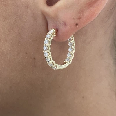 Round Lab-Created Diamond Hoop Earrings 2.30ct F/VS 14K Yellow Gold - Image 1 of 4