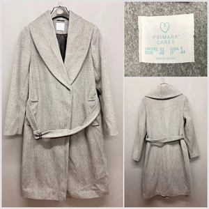 PRIMARK Women's Grey Long Belted Autumn Winter Coat UK 12 EUR 40 - Picture 1 of 14