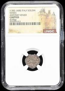 ITALY, Venice. Dodge Antonio Venier, 1382-1400. Silver Soldino, NGC Chipped - Picture 1 of 2