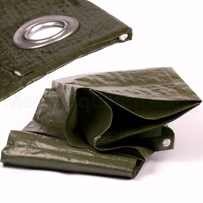 GREEN JEM CAMPING GROUND SHEET 12X8ft GREEN HEAVY DUTY 140GRPM TARPAULIN WATERPROOF COVER