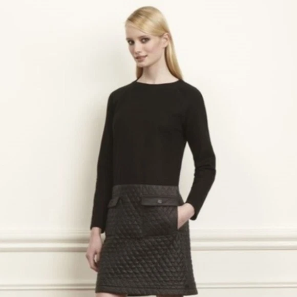 Worth New York Chocoate Chip Black Ponte Quilted Sheath Dress Size Large - Image 1 of 4