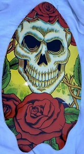 Island Gear Vintage Madera Boogie Skim Wake Board Brillante Calavera Rosas Colorido, Raro - Imagen 1 de 8