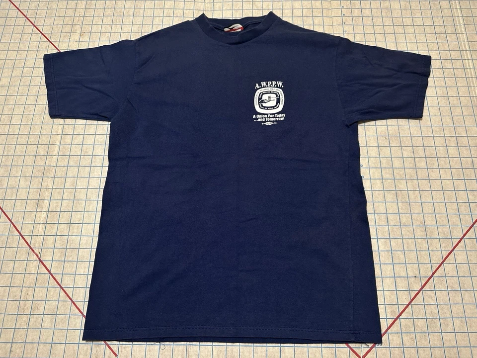 Camiseta Vintage AWPPW Union Grande Azul Fabricantes de Papel Western Pulp Union Line Foto 1 de 4