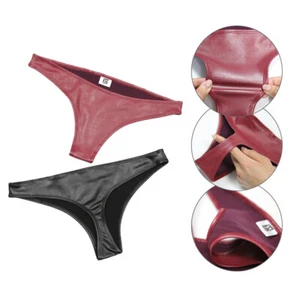 Women's Faux Latex Wet Look G String Briefs Panties Low Waist Bikini Underwear - Picture 1 of 13