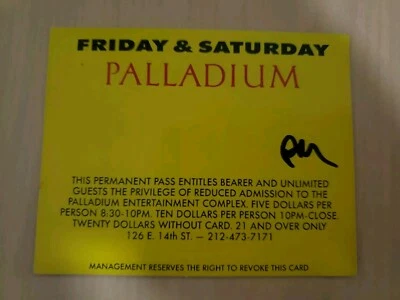 Legendary Nightclub PALLADIUM NYC CLUB PASS De colección *RARO* Foto 1 de 4