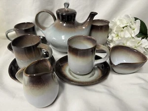 (11 Piece) Peter Pots Pottery Stoneware Mahogany Brown 4-CUP TEA SET FOR FOUR - Picture 1 of 16