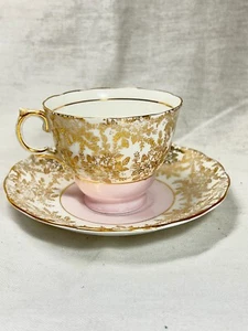 Vintage Colclough Pink and Gold Chintz English Bone China Teacup & Saucer - Picture 1 of 7