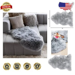 Handmade Grey Sheepskin Rug - Versatile 2'x3' Wool Area Rug for Home Decor - Picture 1 of 11